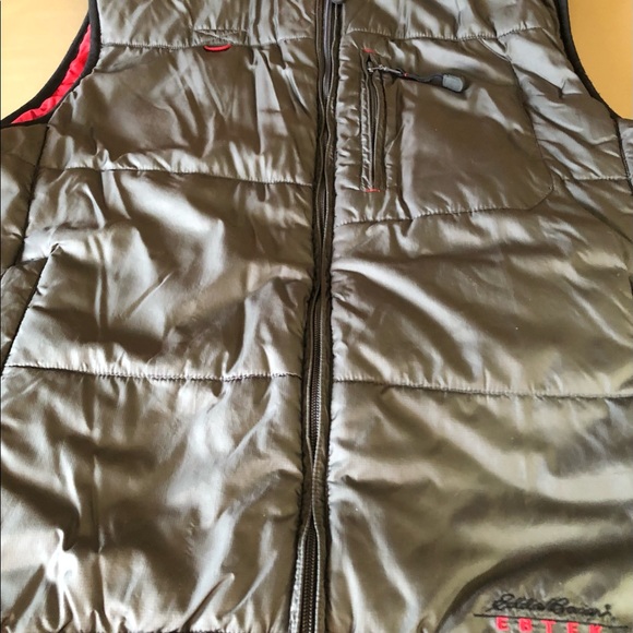 Eddie Bauer Men’s Ebtek Primaloft Charcoal Grey & Red Quilted Vest sz Tall Lg - Picture 4 of 15